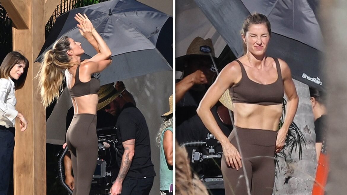 Gisele Bündchen memamerkan bingkai yang pas saat syuting di Miami